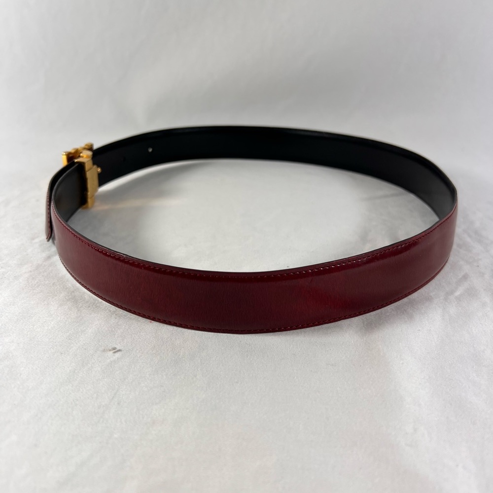 CARTIER Paris Burgundy and Black Leather Reversible Logo Belt Woman 28"/ 31" - Picture 2 of 10